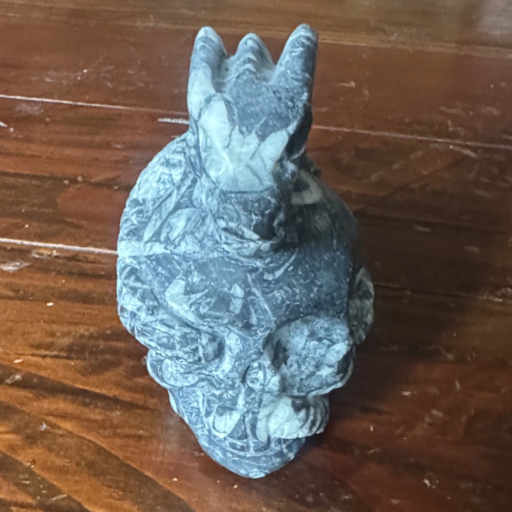 White Zebra Jasper Dragon and Scull Crystal Figure